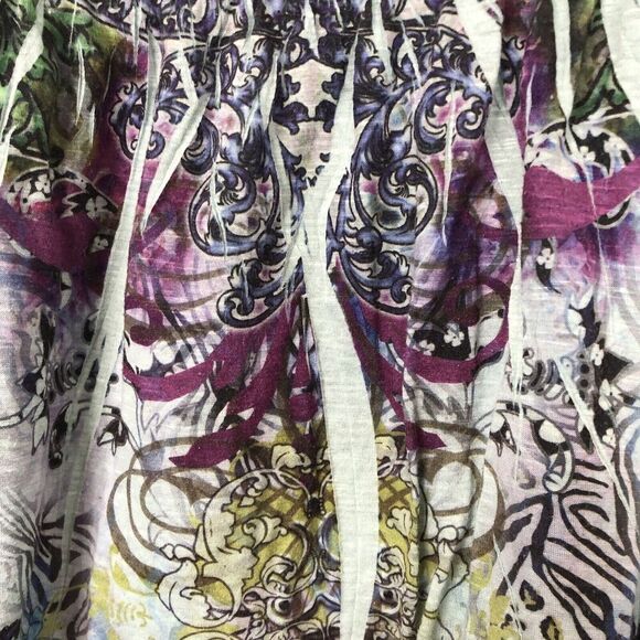 Unity World Wear Y2K Top Fitted Dyed Print Ruffle Cap Sleeve Womens L Stretchy - Picture 6 of 13